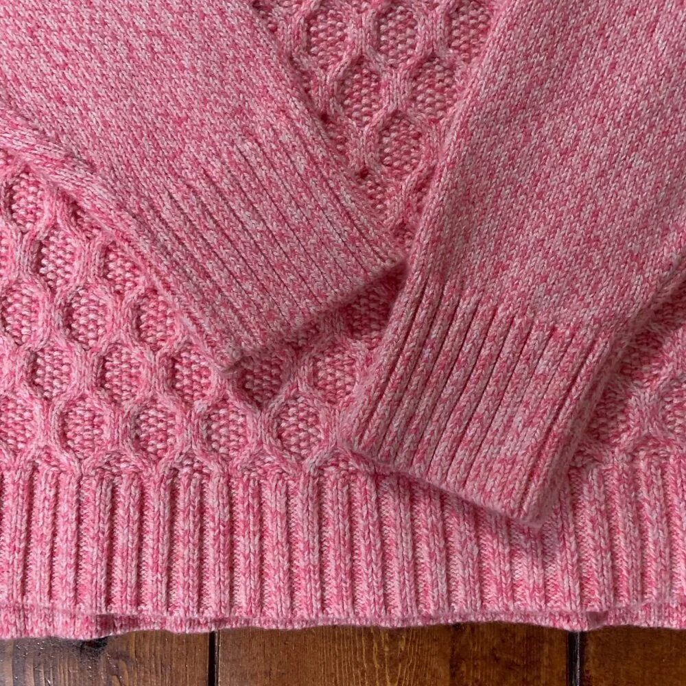 Talbots Honeycomb Cable Knit Women's Medium Pink Mock Neck Pullover Sweater EUC